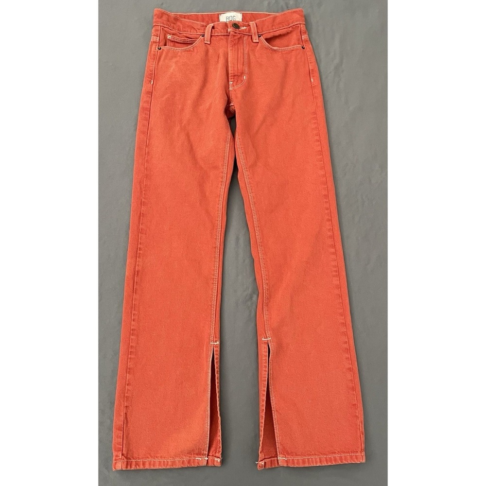 BDG Urban Outfitters Jeans Womens Sz 25 Coral Orange High Straight Leg Split Hem - Picture 2 of 15